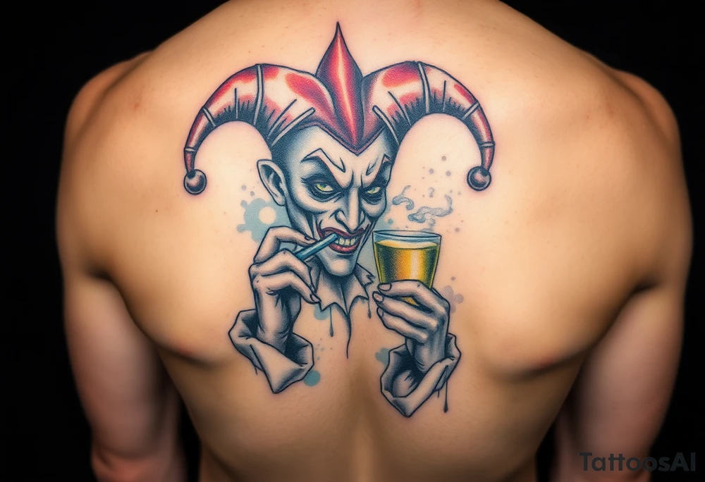jester smoking and drinking tattoo idea