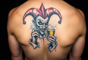 jester smoking and drinking tattoo idea