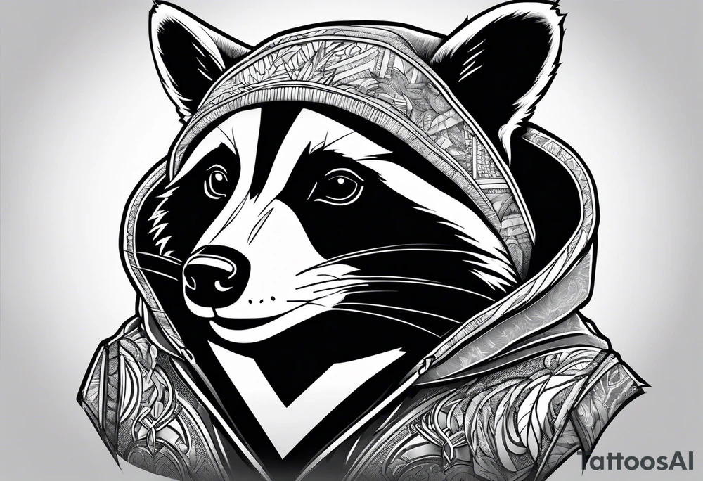 raccoon wearing a Superman hoodie tattoo idea