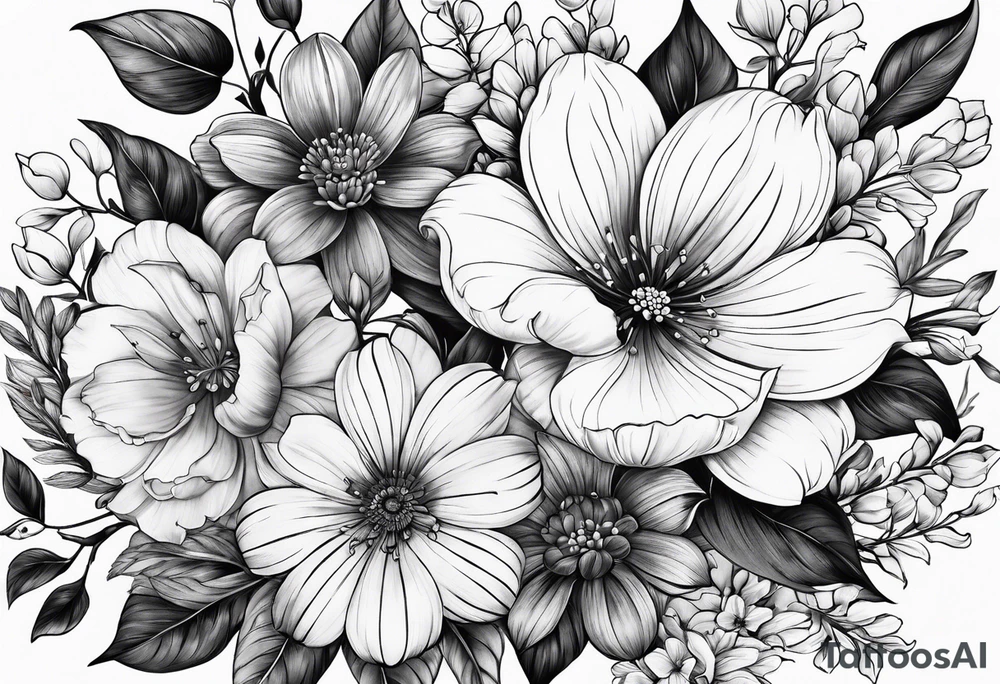 Flowers with name embedded tattoo idea