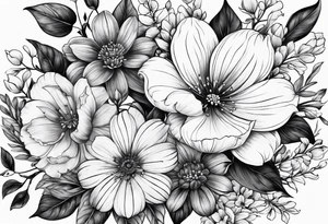 Flowers with name embedded tattoo idea