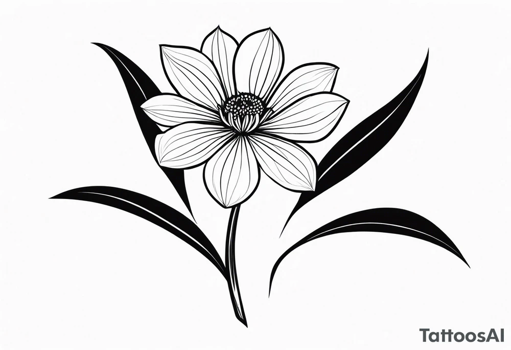 one very simple and no detailed waratha flower with stem in black and white, the few lines possible tattoo idea