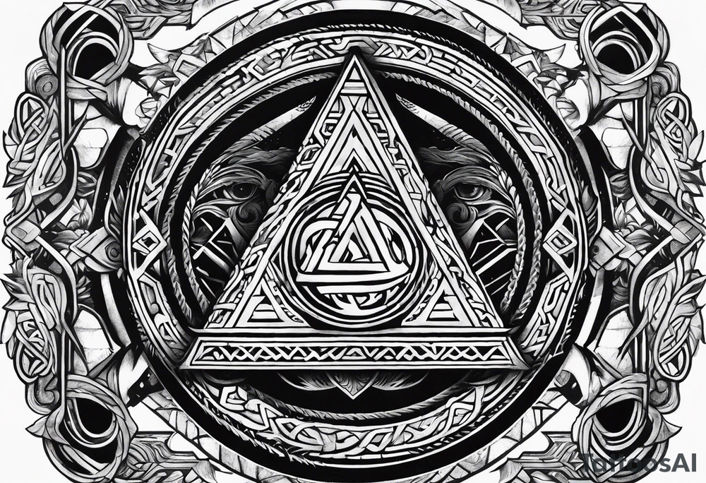 Valhalla sword shield axe Valknut tattoo idea