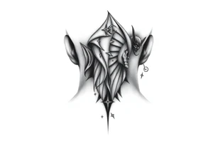 position behind the neck Angel (on the right) whispering in the right ear, demon (on the left) whispering in the left ear tattoo idea