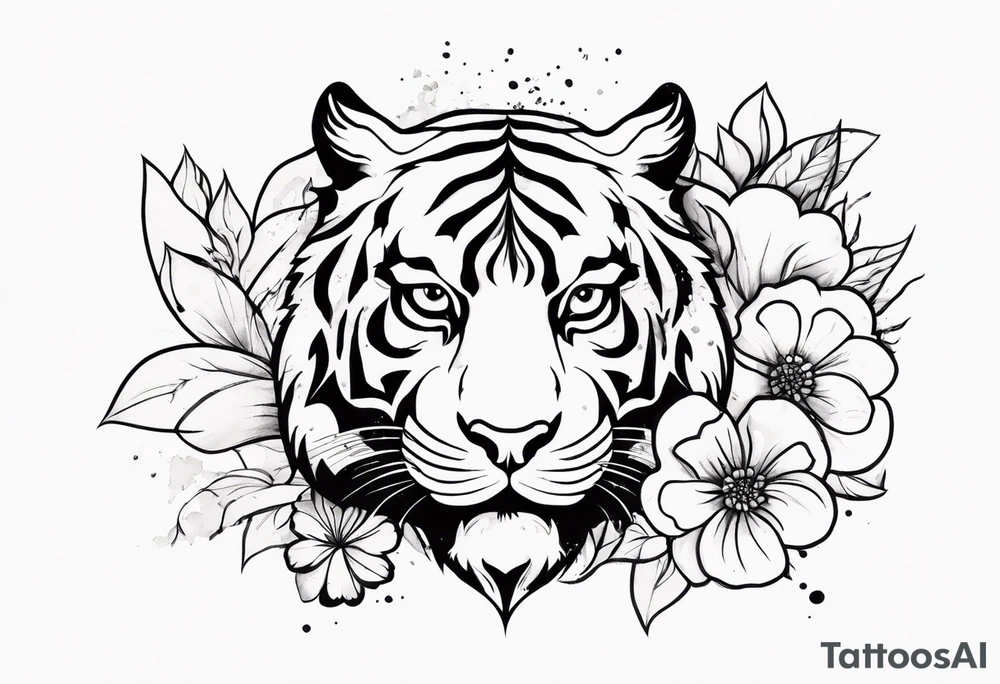 Fierce tiger with floral splash tattoo idea