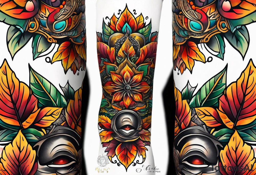 Knee tattoo with fall colors tattoo idea