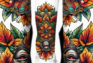 Knee tattoo with fall colors tattoo idea