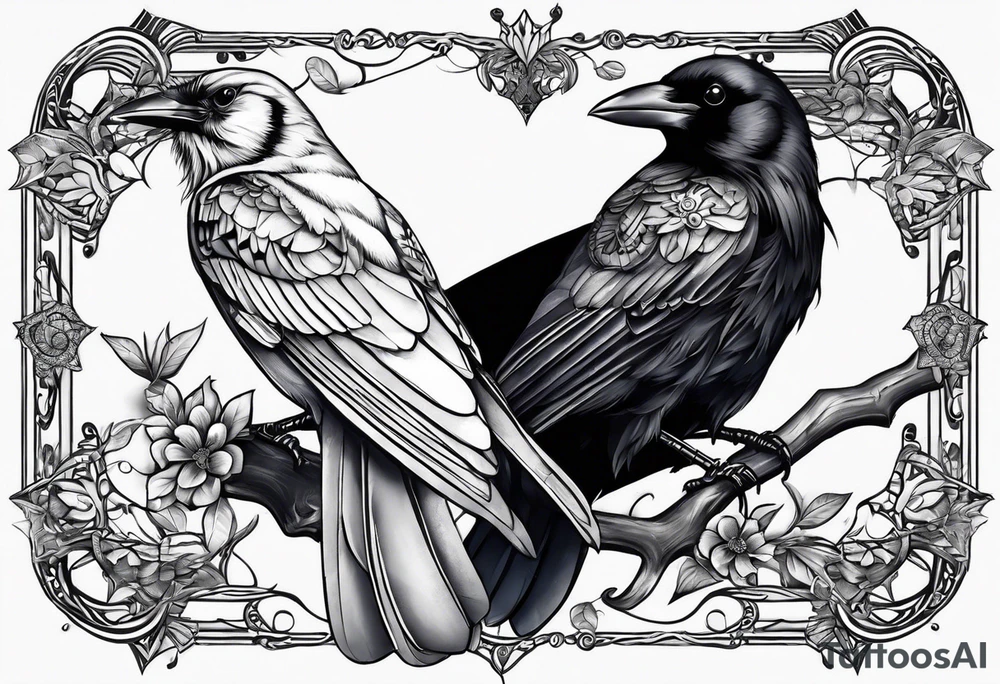 A Butterfly and a Raven, they have the same size tattoo idea