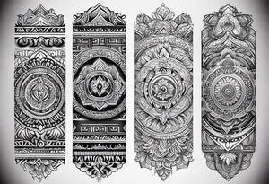 Hindu Sanskrit tribal design on right lower leg, below knee to top of feet for men tattoo idea