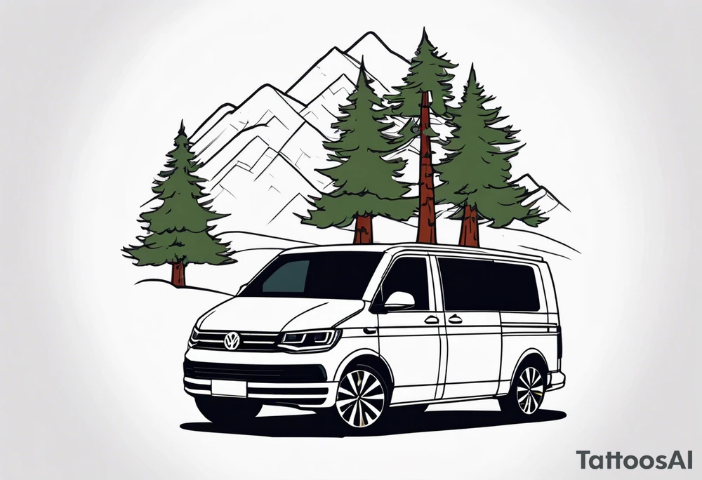 VW california t6 in Front of a pine tree tattoo idea