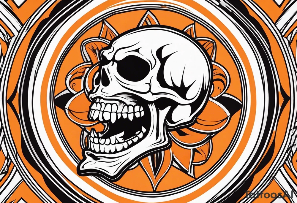 skull laughing black and orange tattoo idea