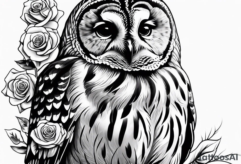 Barred owl with a rose tattoo idea