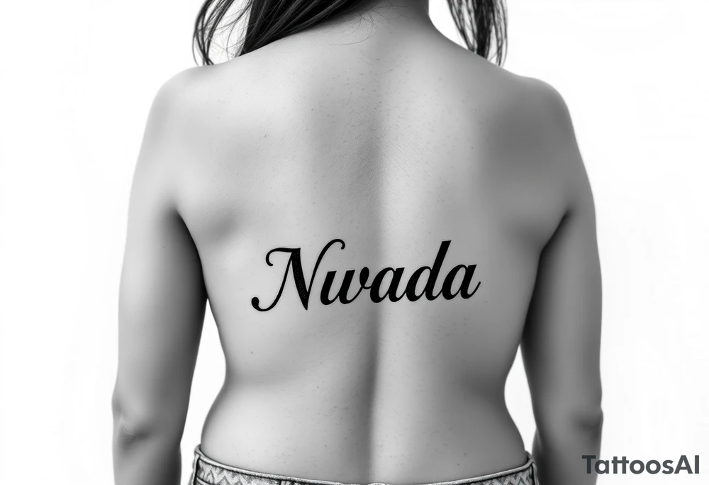 a woman's waist with the word "Nwada" written on her waist make her sit on the bed tattoo idea