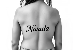 a woman's waist with the word "Nwada" written on her waist make her sit on the bed tattoo idea