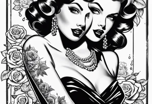 1950s pinup pumps wrapped with pearl necklaces and flowers tattoo idea