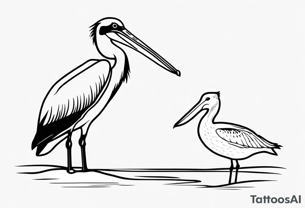 pelican and sandpiper, simple, dainty, realistic tattoo idea