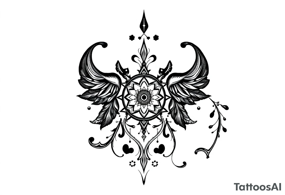 mytical shaman and mytolog style ornametn with ancient rhyme tattoo idea