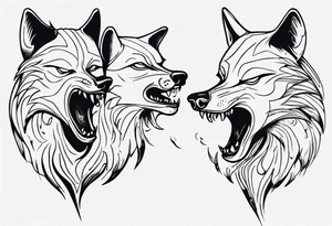 two wolves with their mouths closed and dancing on their hind legs. tattoo idea