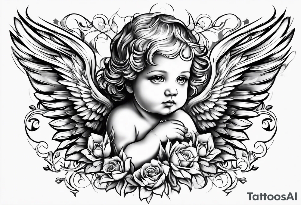 Small  young baby angel tattoo idea