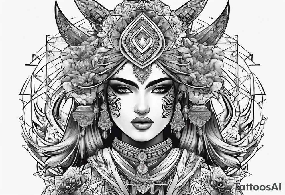 kaali with multiple arms with weapons tattoo idea