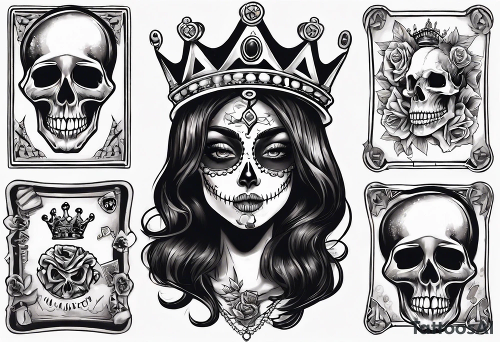 santa la muerta with money and crown
on the card tattoo idea