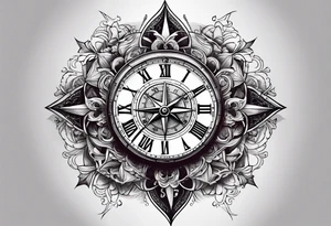Cross with clock and compass in the middle tattoo idea