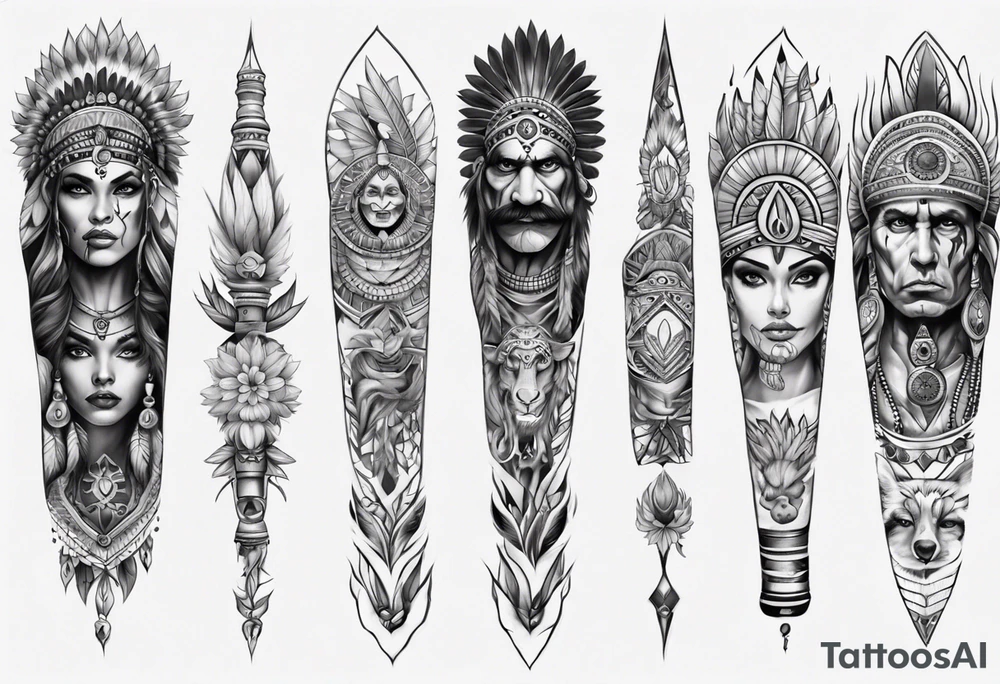 indian theme leg sleeve tattoo idea