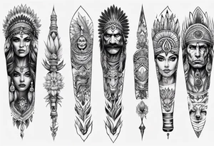 indian theme leg sleeve tattoo idea
