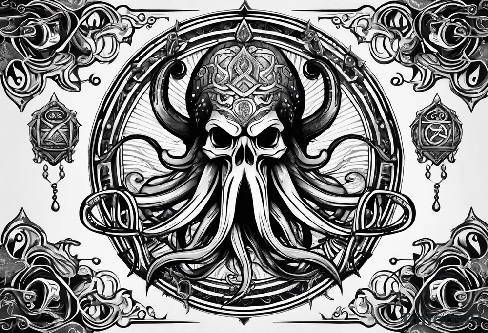 Kraken,  with rune on forehead tattoo idea