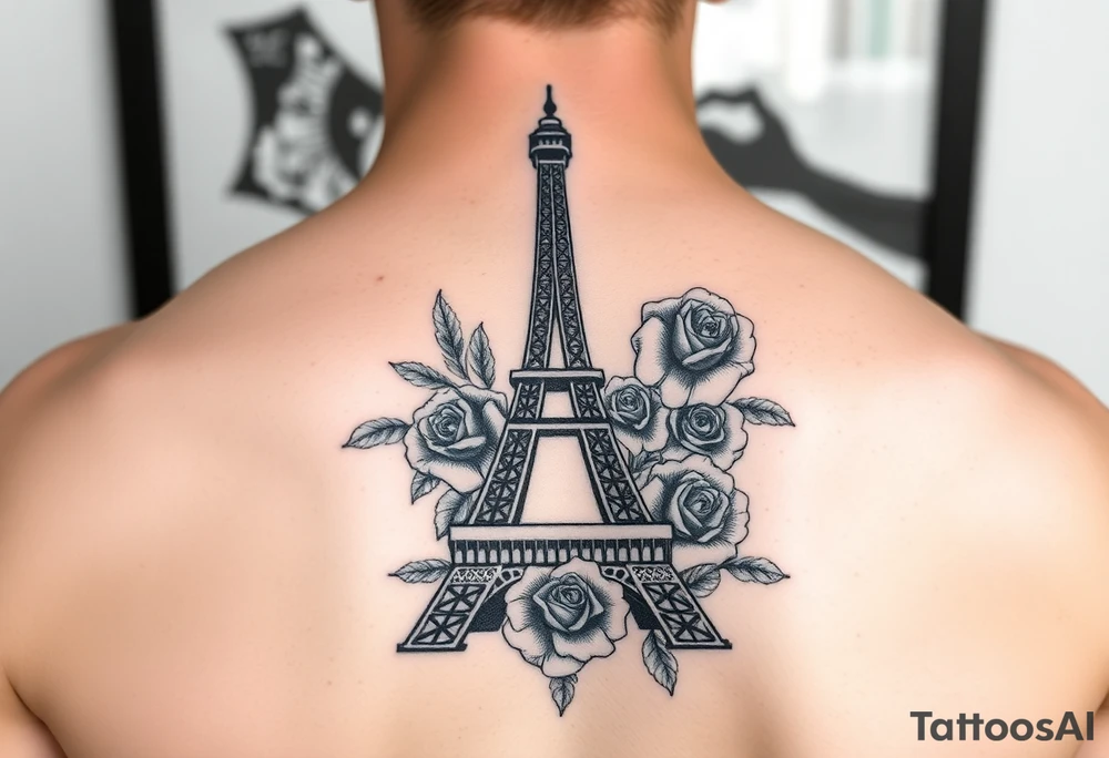 Beautiful Eiffel Tower wrapped in roses tattoo idea
