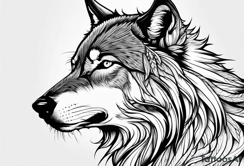 Fierce wolf side view tattoo idea