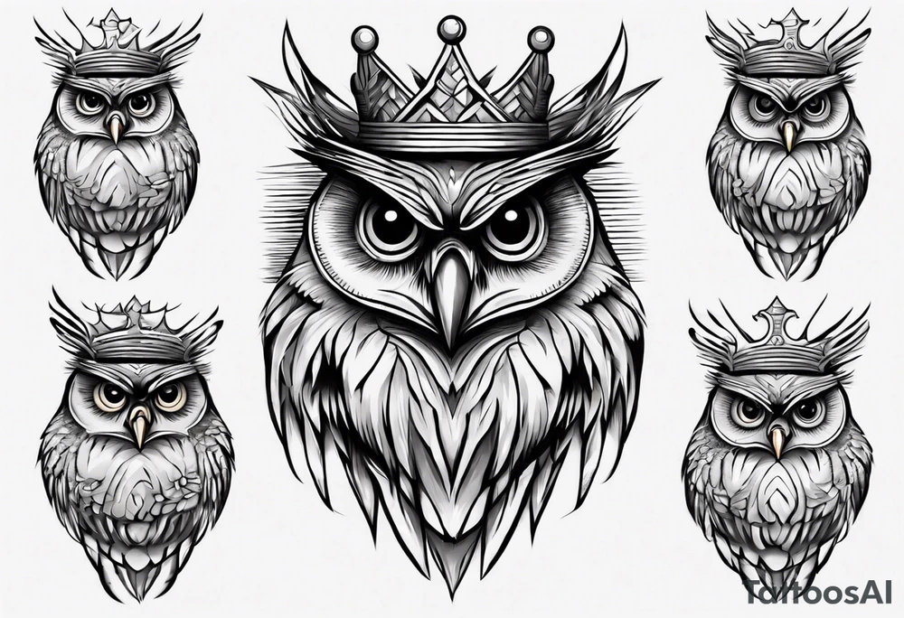 Wise Crowned Owl looking away. tattoo idea