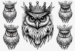 Wise Crowned Owl looking away. tattoo idea