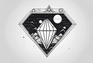 simple thick line art of space and nature in diamond shape and negative space tattoo idea
