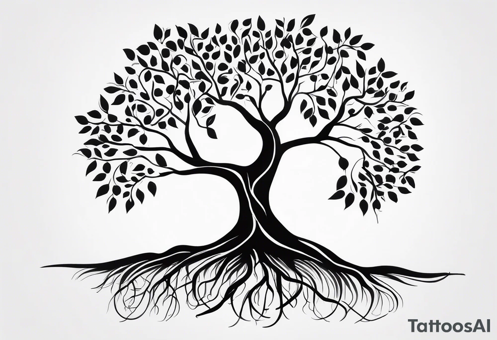 A tree growing from roots within body, with branches reaching outward with the text "life comes from you not at you" tattoo idea