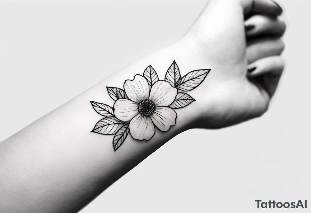 small feminine minimalist tattoo of leafs and flower on wrist tattoo idea