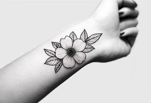 small feminine minimalist tattoo of leafs and flower on wrist tattoo idea