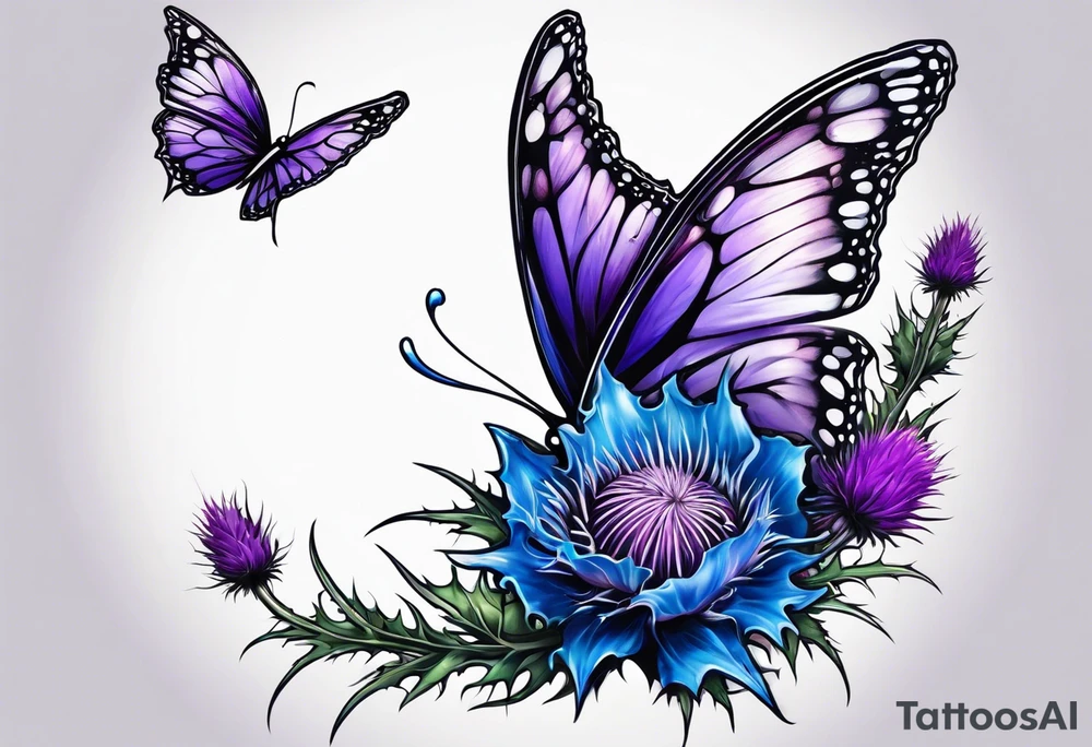 Thistle fairy purple and blue tattoo idea