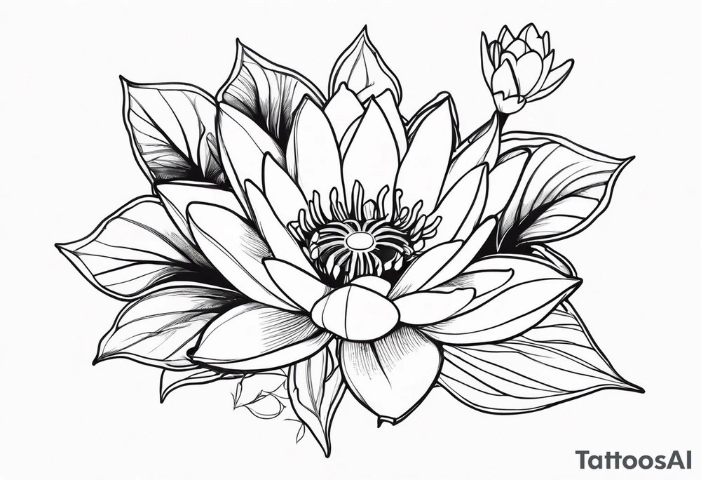 waterlily and morning glory boquet tattoo idea