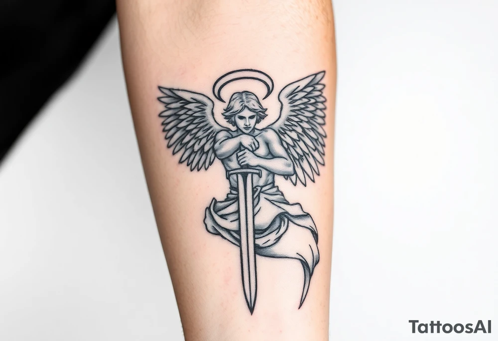 Powerful archangel with a sword, holy, archangel michael tattoo idea Powerful archangel with a sword, holy, archangel michael tattoo idea