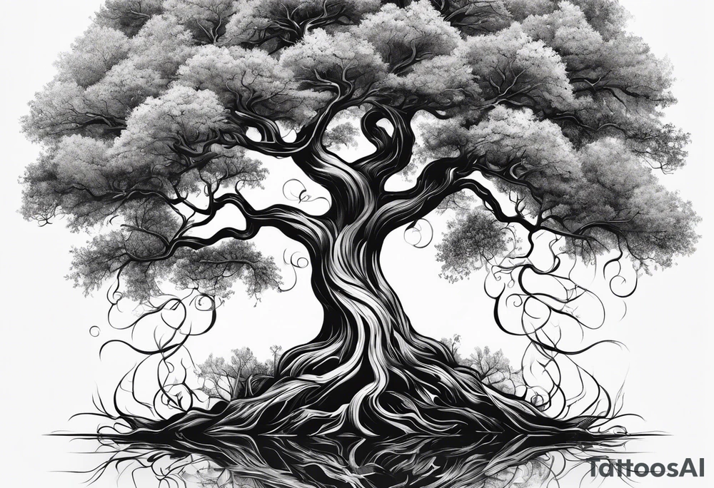 tree with long roots and branches tattoo idea