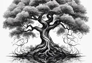 tree with long roots and branches tattoo idea