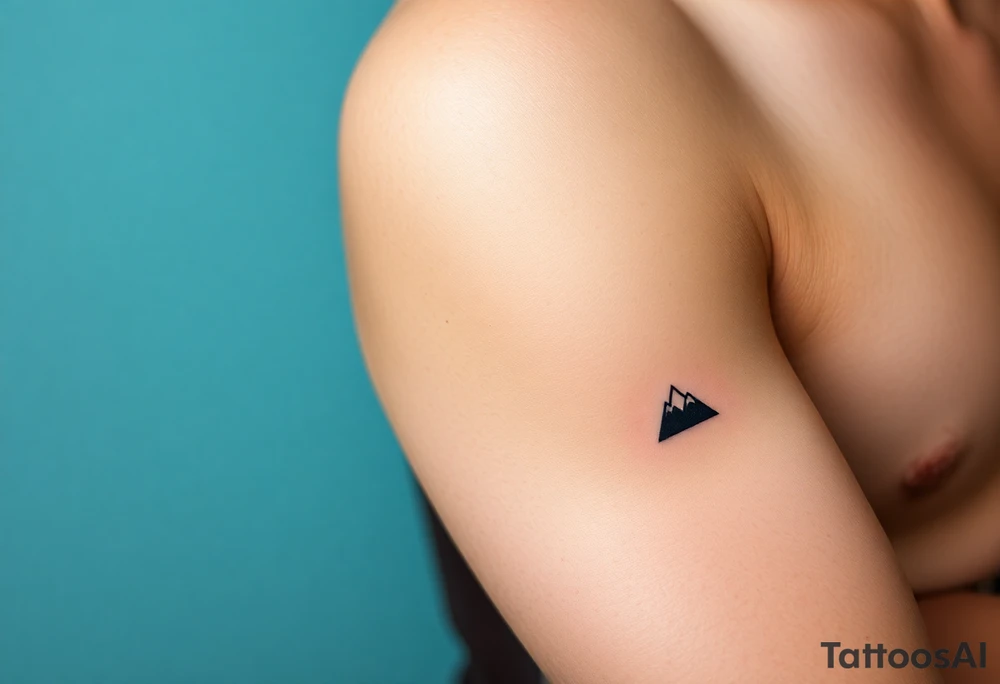 A pair of minimalist black and blue mountain peaks, one tattooed on the one´s forearm and the matching smaller version on the cother tattoo idea