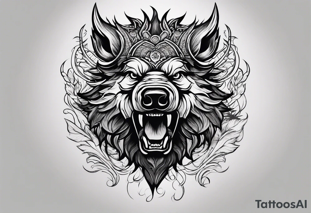 angry boar front tattoo idea