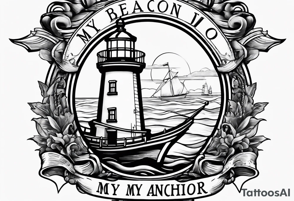 Lighthouse and anchor that says "my beacon, my anchor" tattoo idea