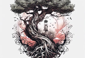 A forearm tattoo portraying a tree progressing from death to life tattoo idea