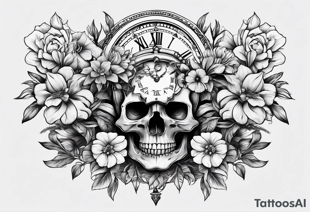skull, lion, clock, flower, trident, anchor, tattoo idea