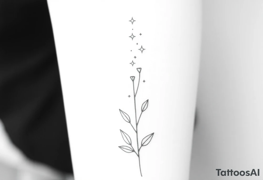 Simple, delicate, fine line, stars, plant. Vertical tattoo idea Simple, delicate, fine line, stars, plant. Vertical tattoo idea