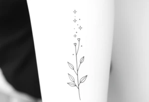 Simple, delicate, fine line, stars, plant. Vertical tattoo idea