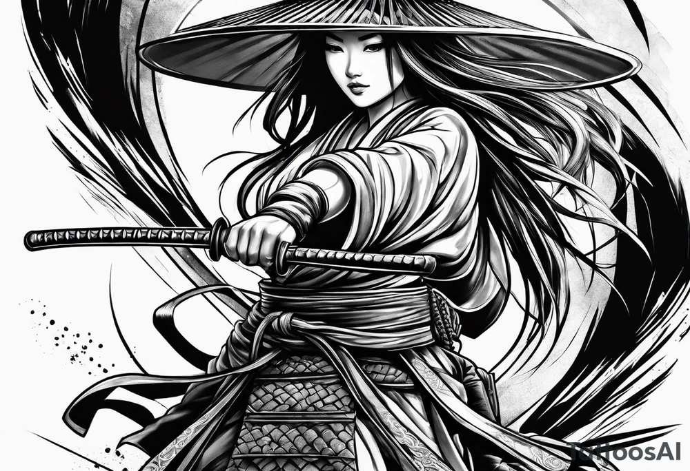 female samuari with katana tattoo idea